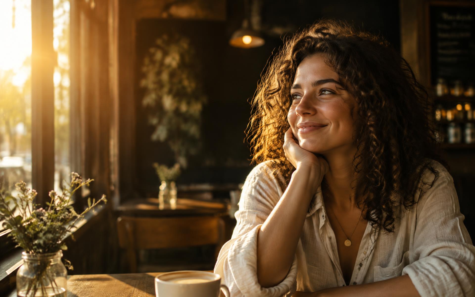 Woman smiling in warm sunlight